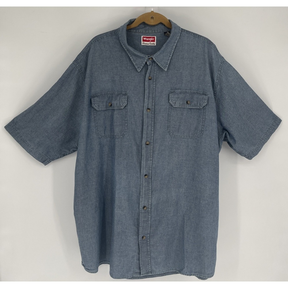 Wrangler Premium Quality 3XT Short Sleeve Denim Chambray Double Pocket Button Up